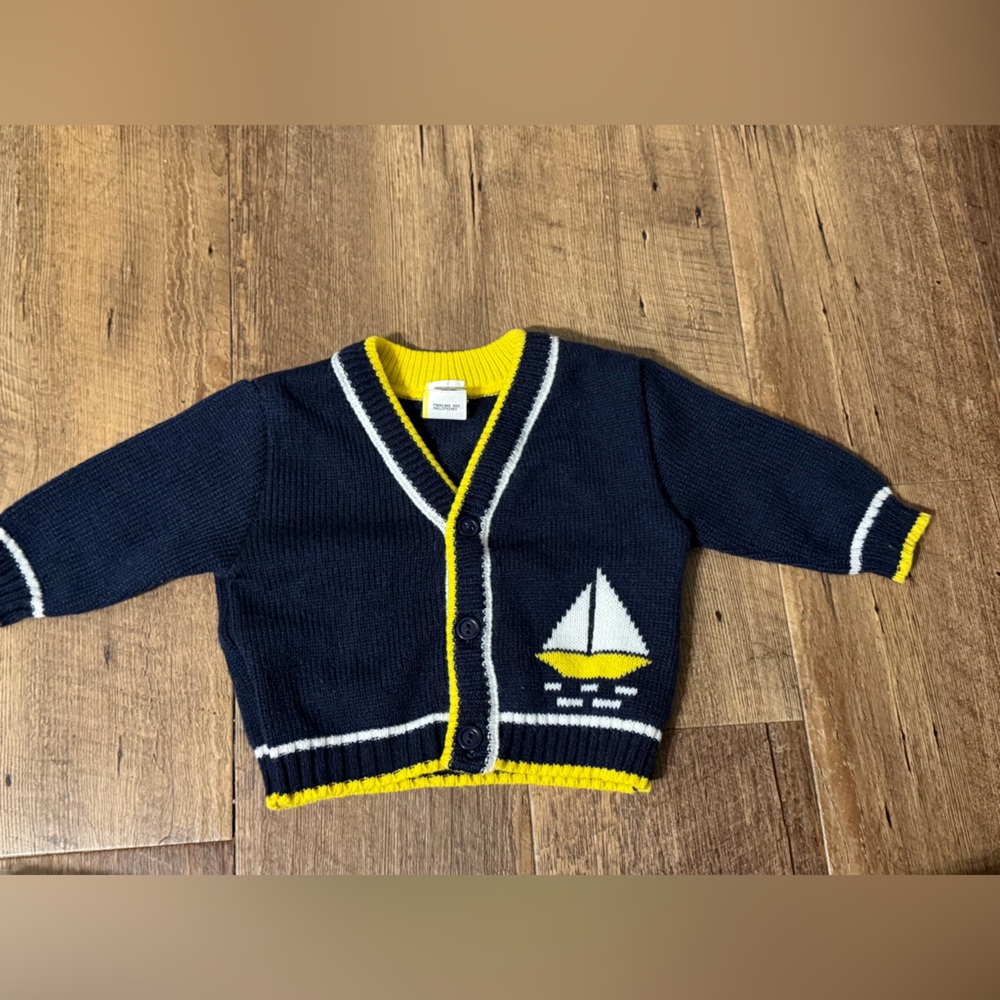 Navy Kids Cardigan with Sailboat Design